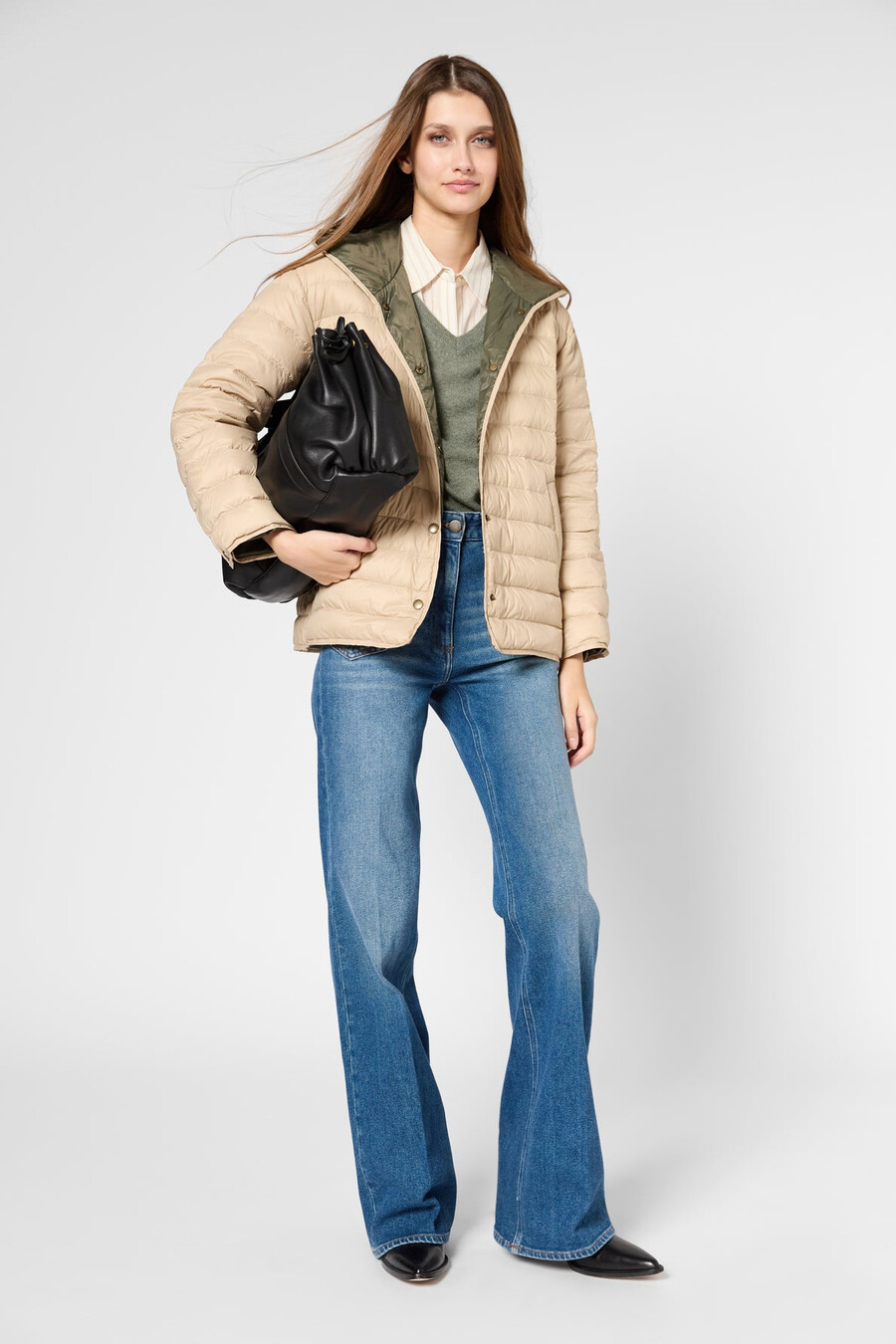 chaqueta corta de plumas reversible con capucha - serena