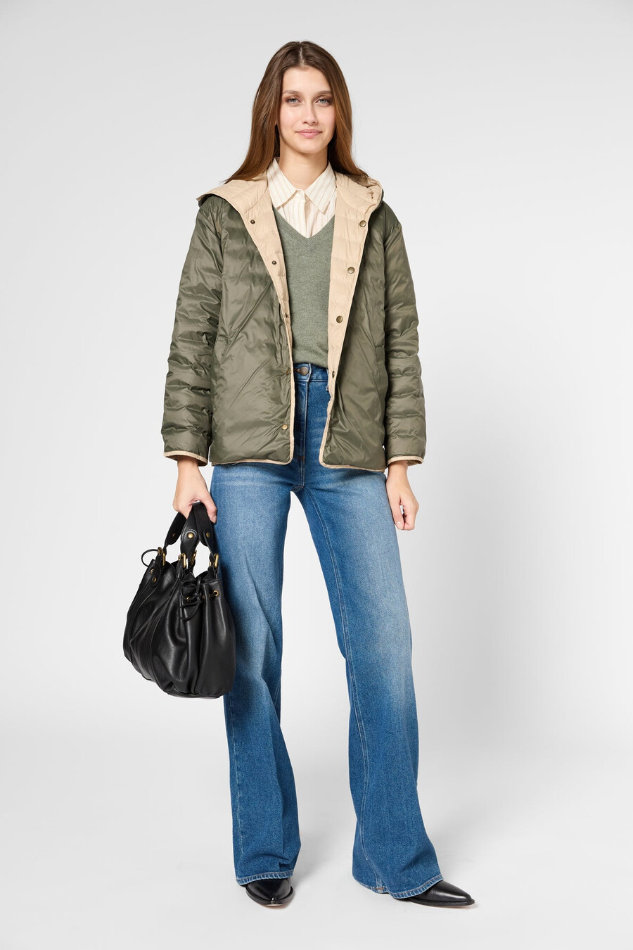 chaqueta corta de plumas reversible con capucha - serena
