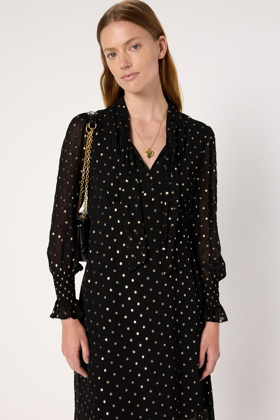 vestido de gasa con cuello lavallière - laure
