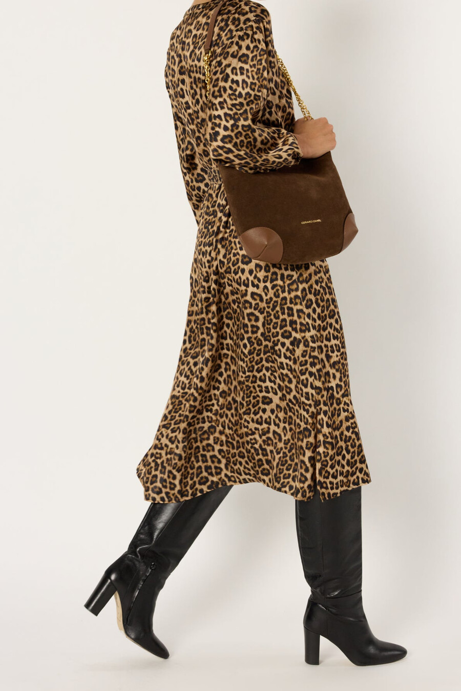 vestido midi de satén con estampado de leopardo - liloux