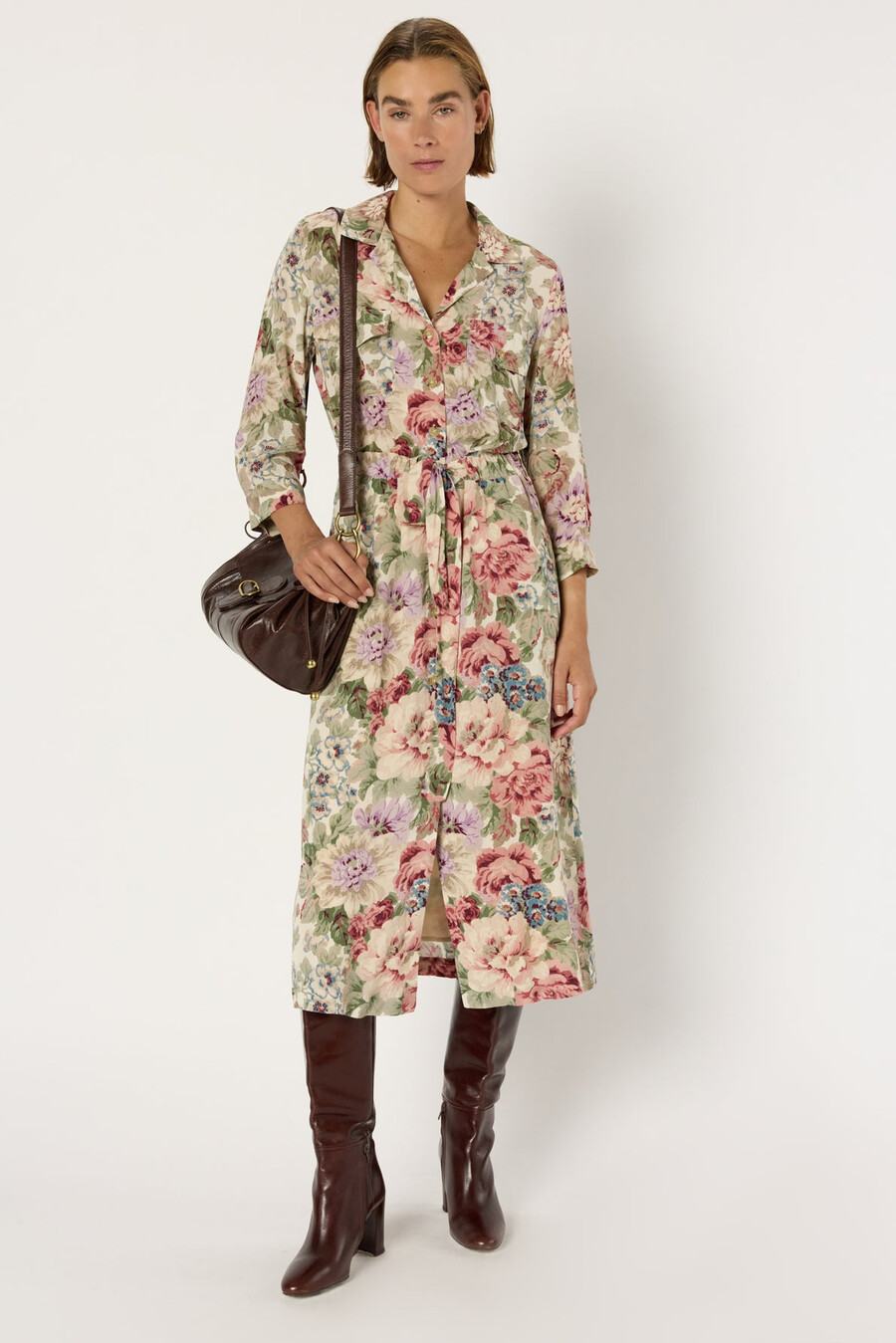vestido camisero largo con estampado floral - lian
