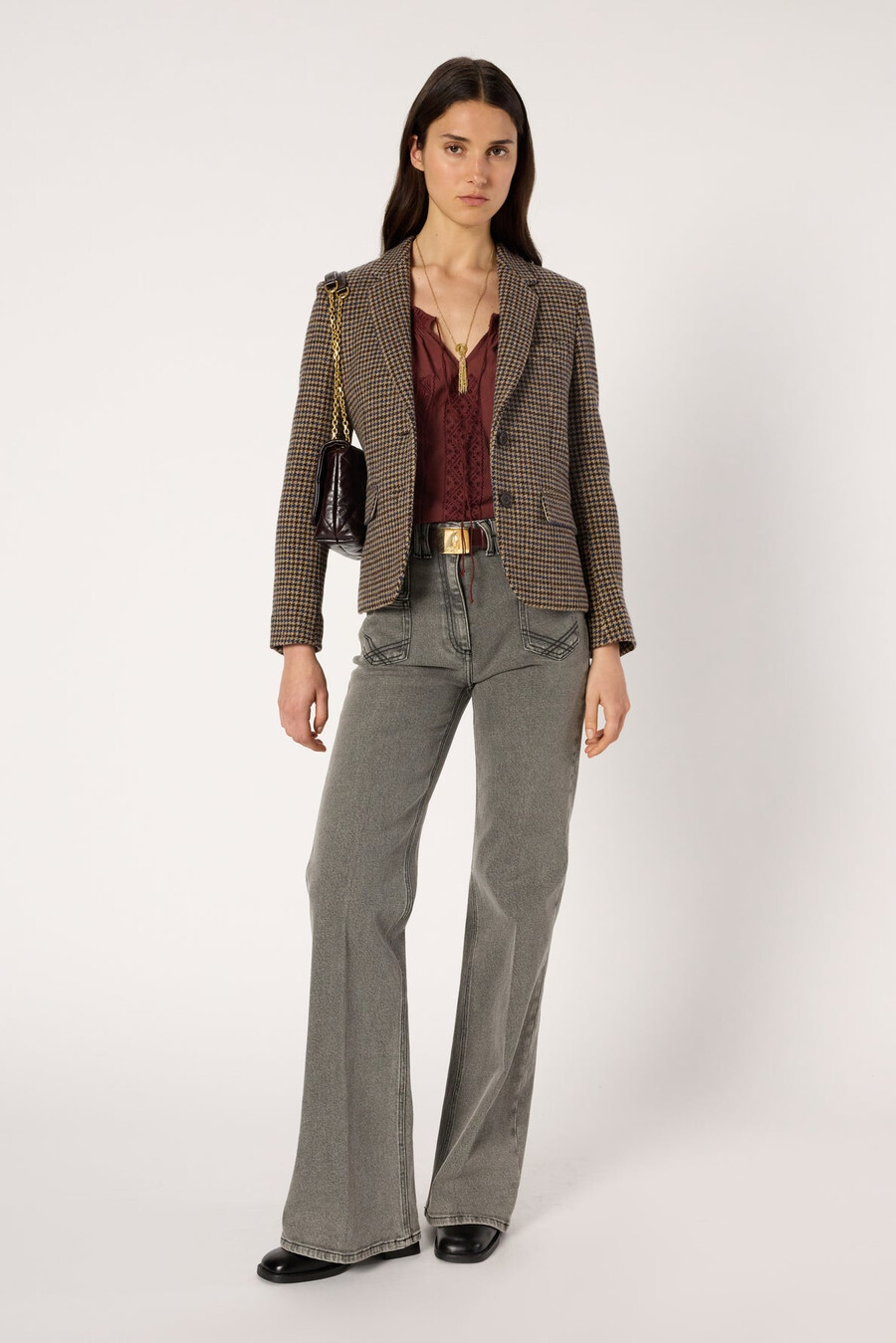blazer grande de lana con estampado pata de gallo - nathane