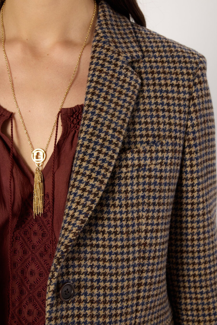 blazer grande de lana con estampado pata de gallo - nathane