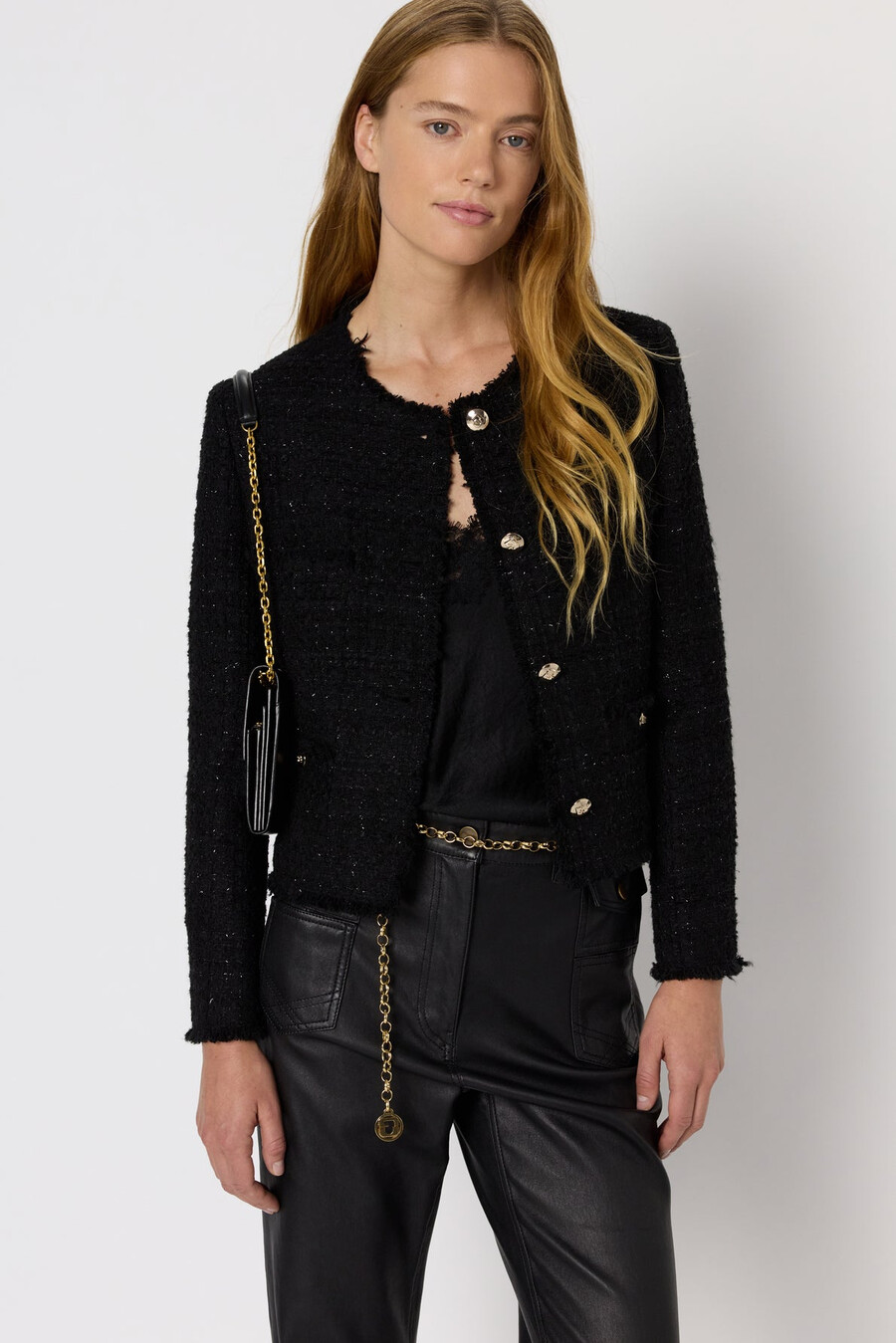 chaqueta sin cuello en tweed liso con lurex - nessa