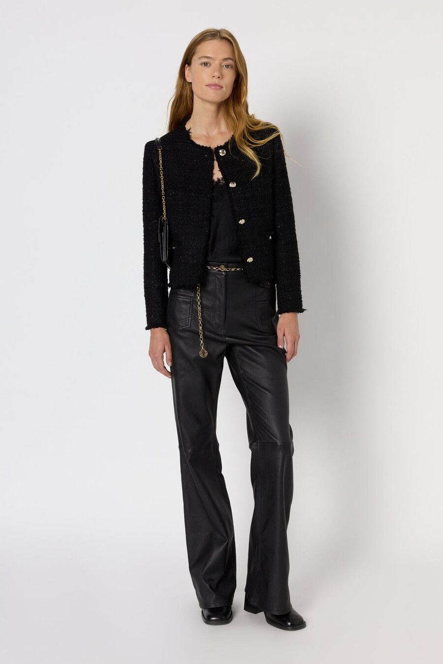 chaqueta sin cuello en tweed liso con lurex - nessa