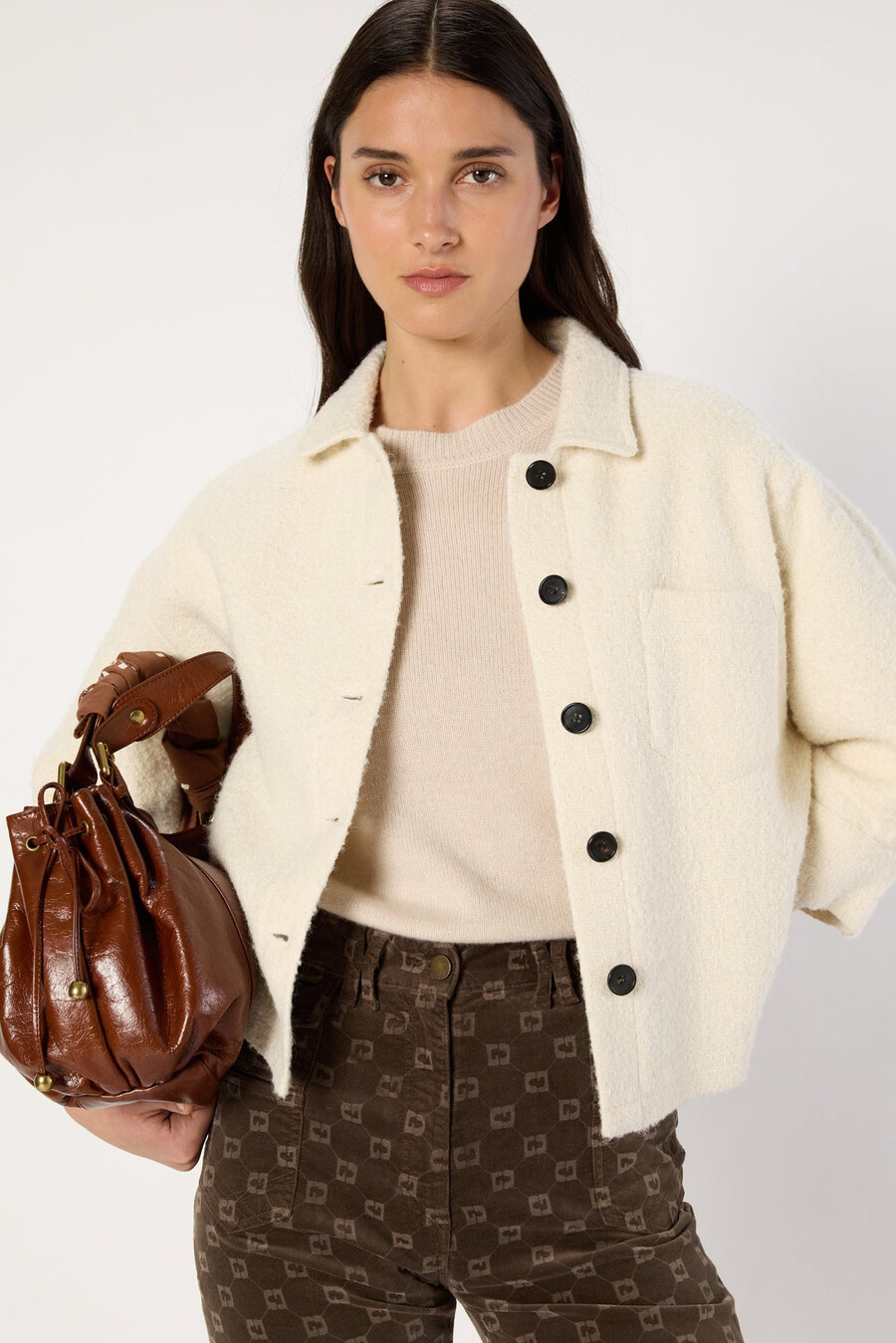 chaqueta de tweed lisa estilo sobrecamisa - ninon