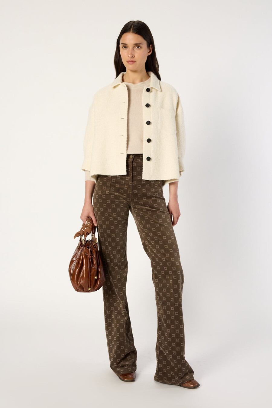 chaqueta de tweed lisa estilo sobrecamisa - ninon