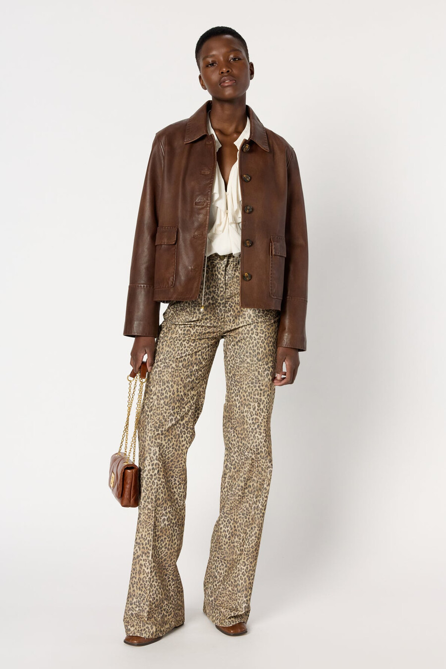 pantalones acampanados de leopardo con pana de aguja - anna