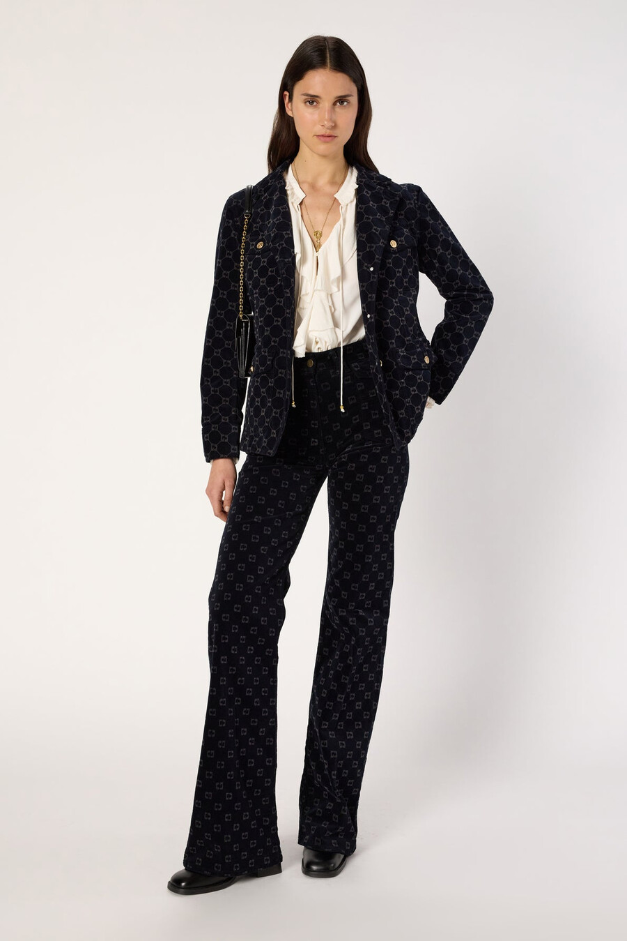 pantalones acampanados de terciopelo con monograma - anna