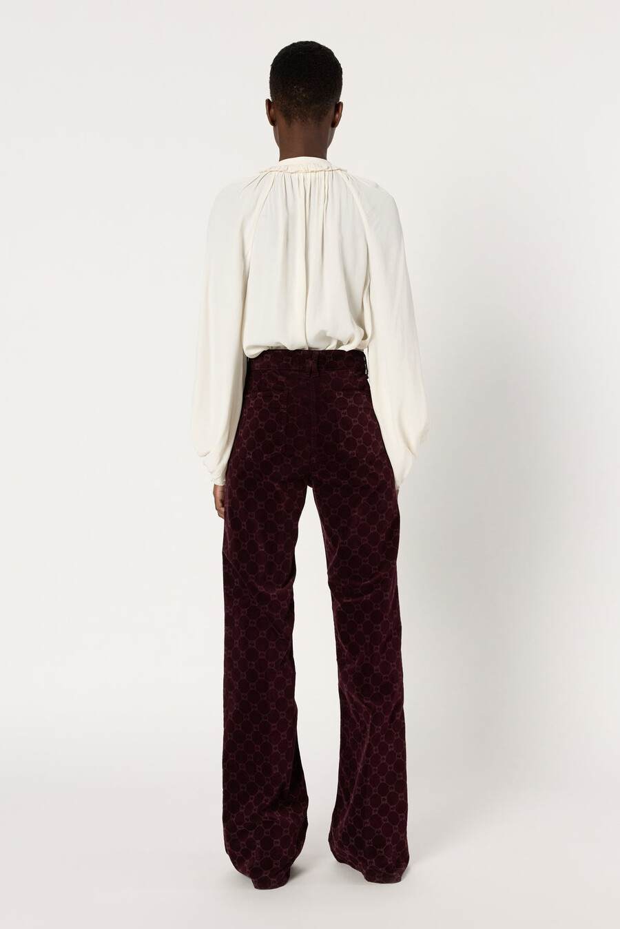 pantalones acampanados de terciopelo con monograma - anna