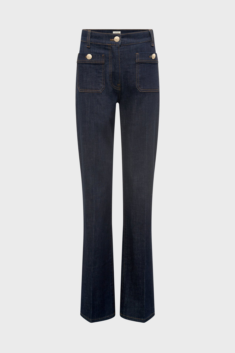 vaqueros rectos de denim crudo con botones dorados - clema