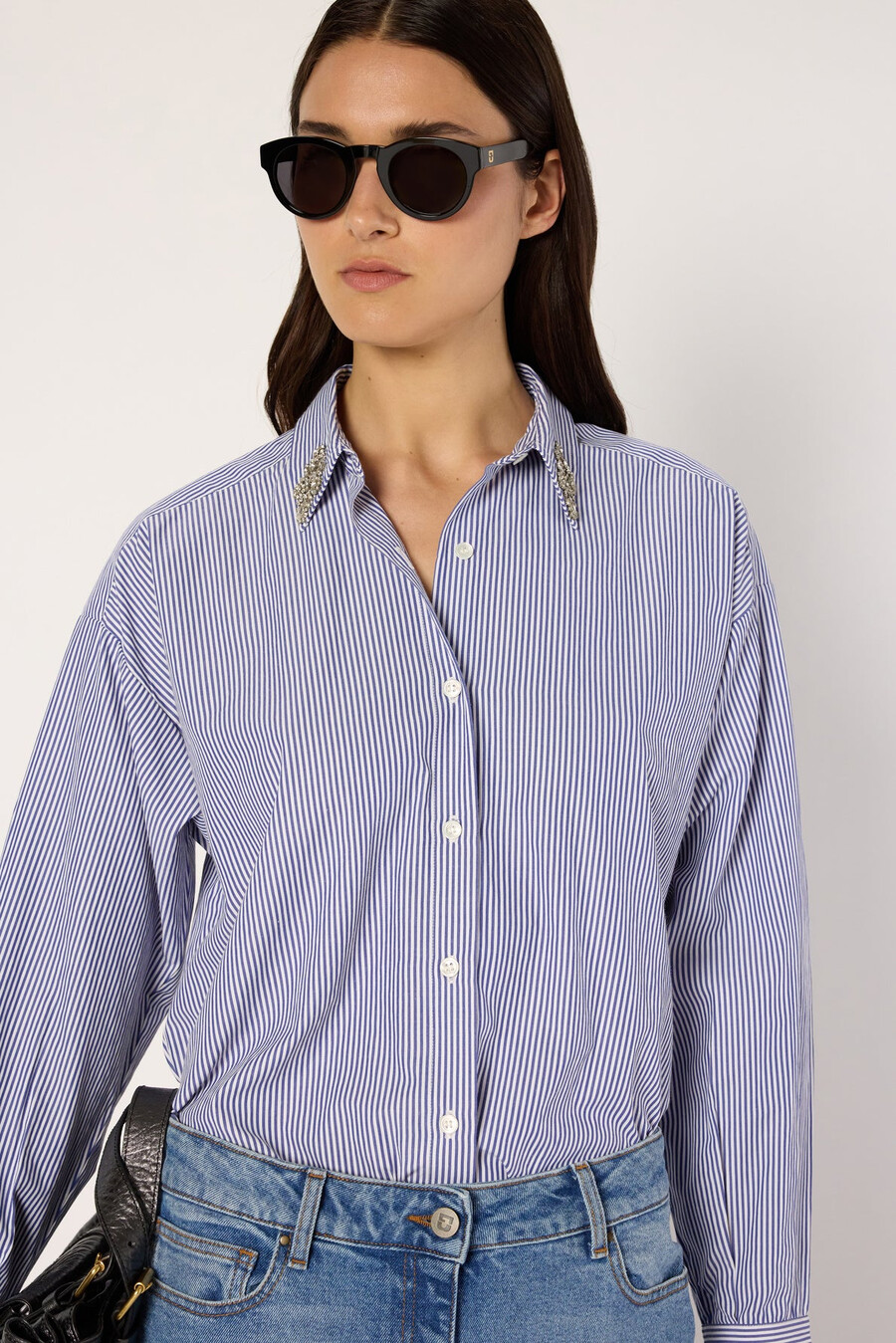 camisa de rayas con cuello de pedrería - ana