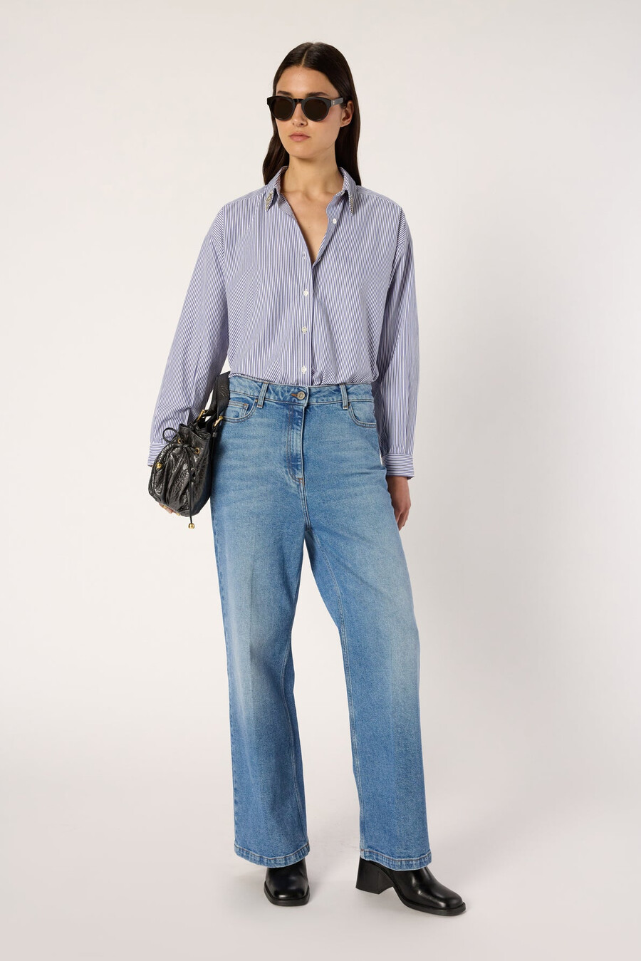 camisa de rayas con cuello de pedrería - ana