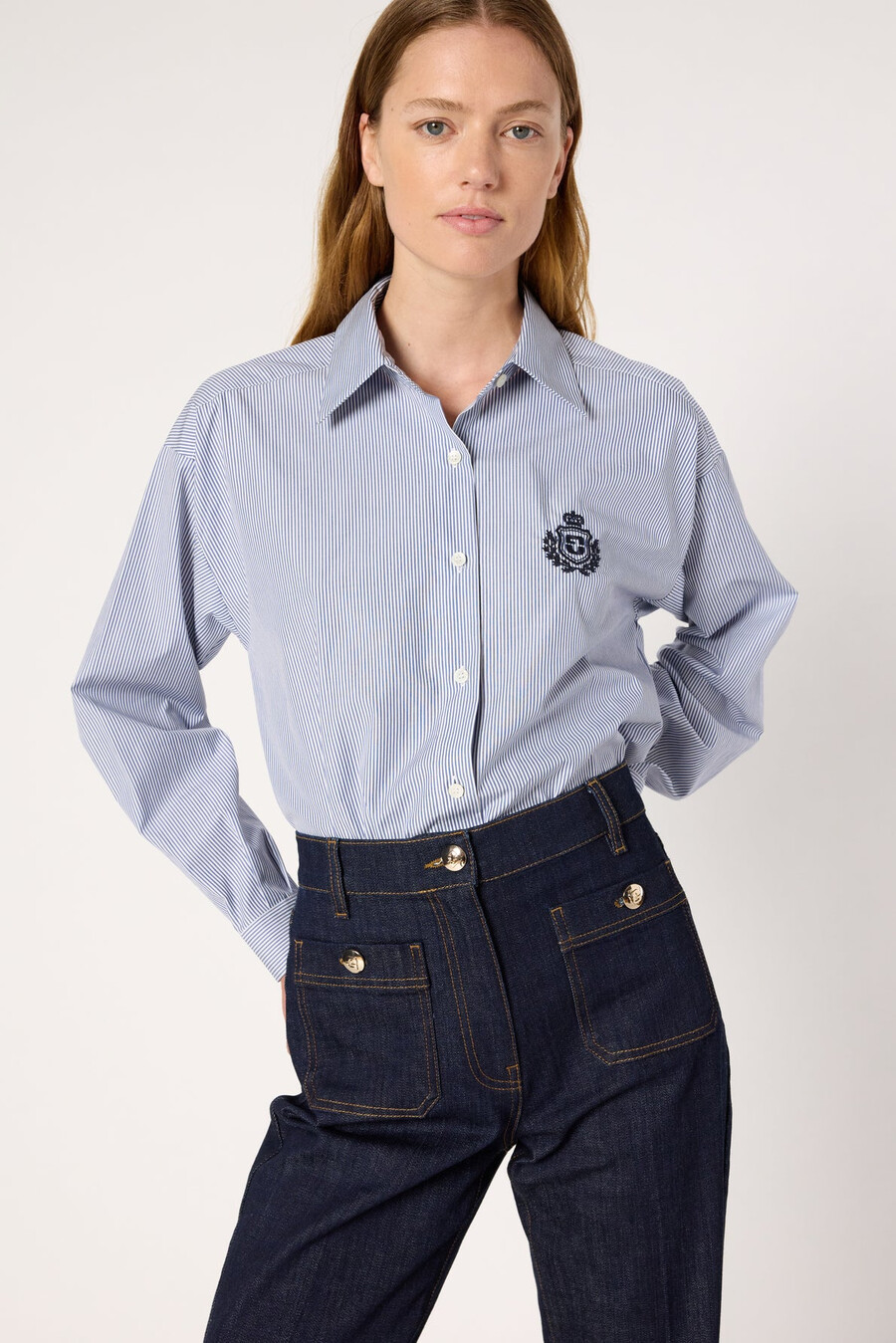 camisa de algodón a rayas con escudo - alison
