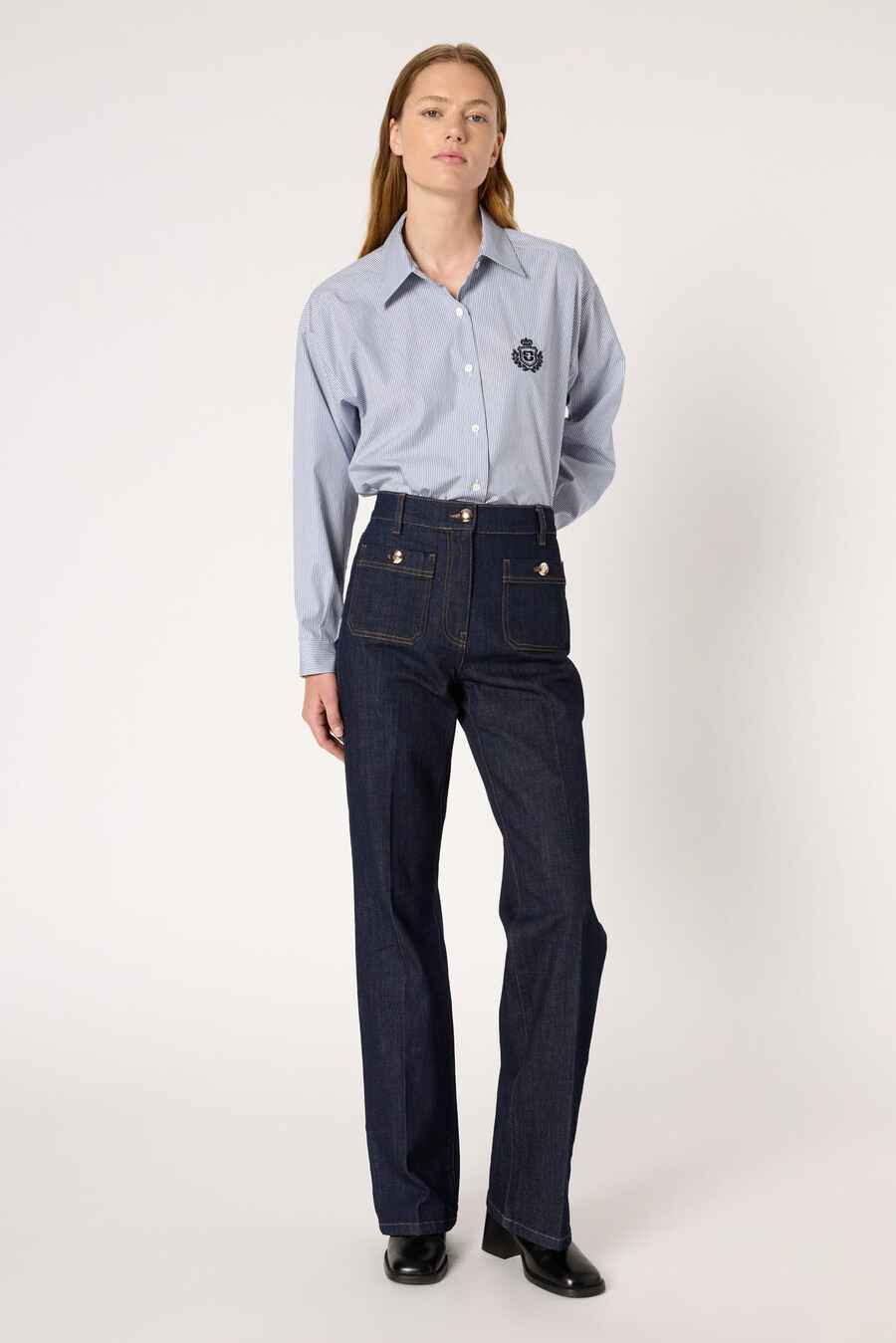 camisa de algodón a rayas con escudo - alison