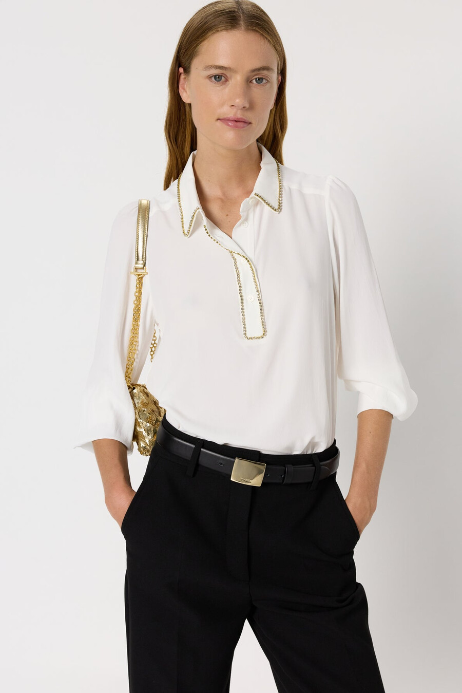 camisa con perlas doradas - astrid